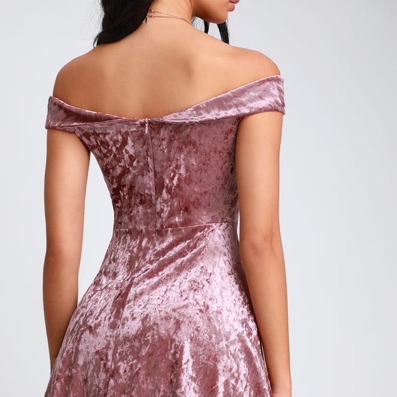 Lulu's Season of Fun Dusty Mauve Velvet Off-the-Shoulder Skater Mini Dress Small - Picture 3 of 16